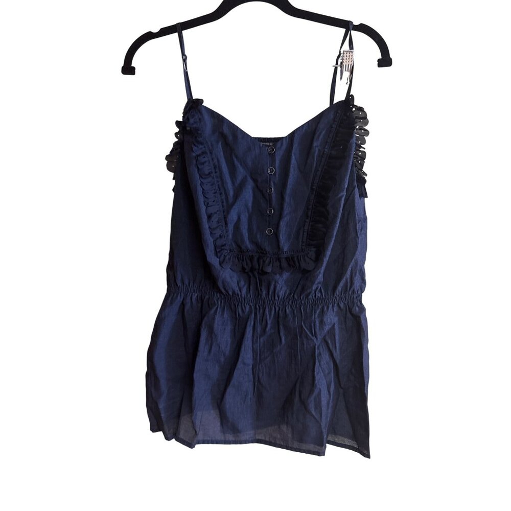 Gap Womens Navy Sleeveless Ruffle Trim Button Front Top M
